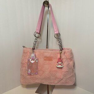 Kawaii Pink Faux Fur Heart Purse w/ Chain Straps – Y2K Harajuku Style – CHAOJINW